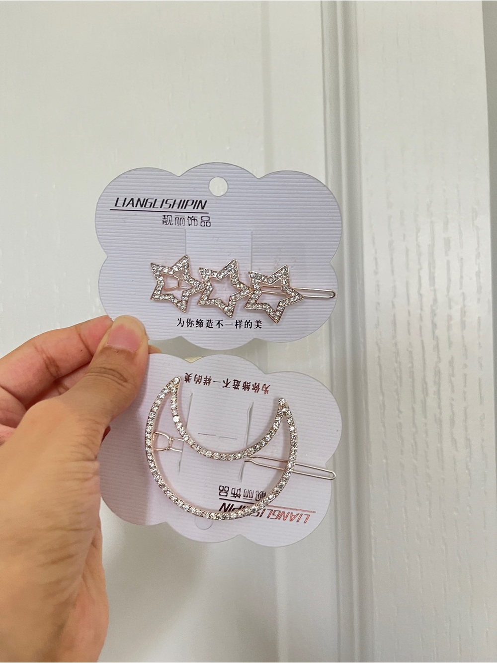 Silver Star and Moon Rhinestone Hair Clips